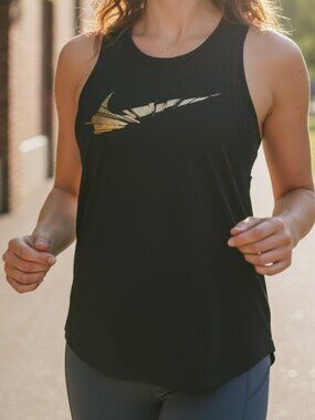 Nike Women's Black and Gold Logo Tank Top